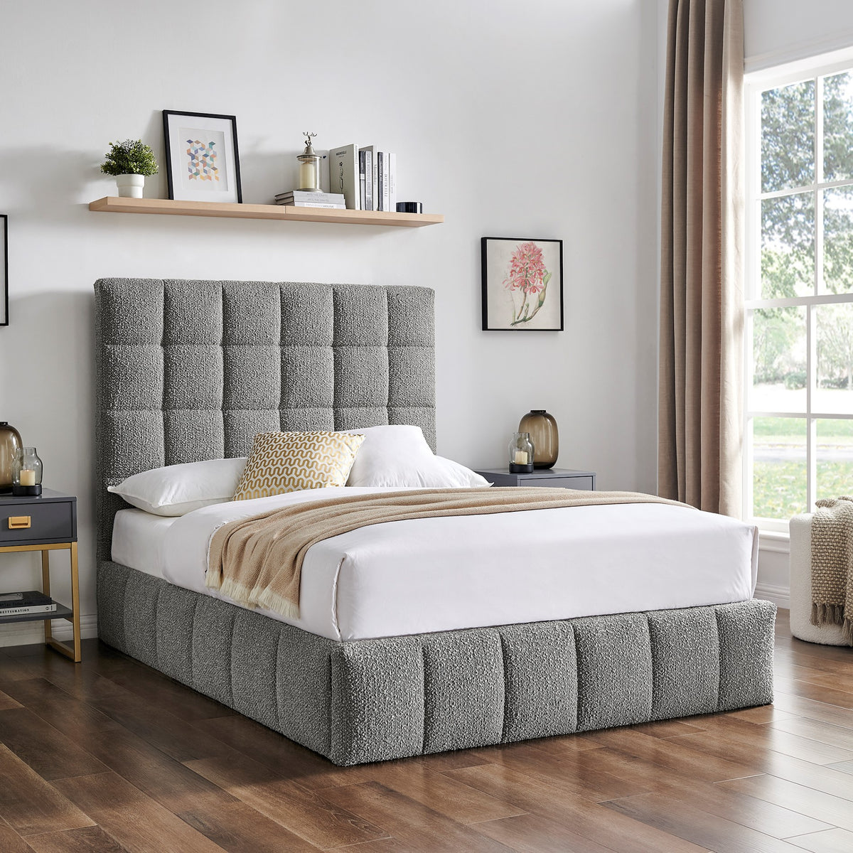 Rosehaven Boucle Ottoman King Bed in Dove Grey – product view 2