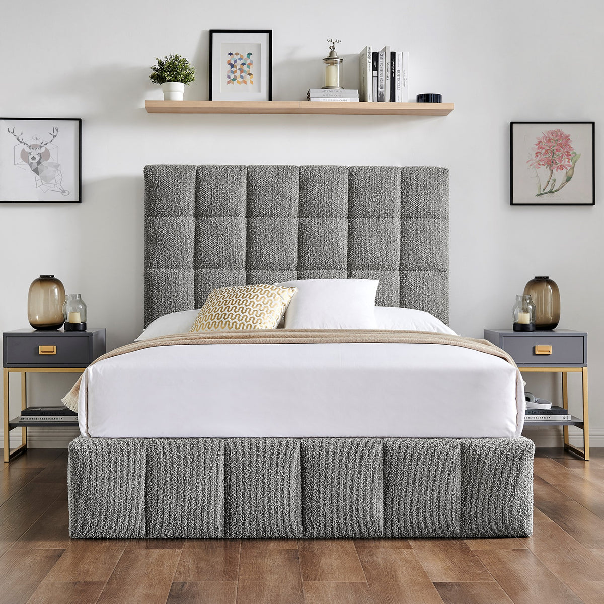 Rosehaven Boucle Ottoman King Bed in Dove Grey – product view 3