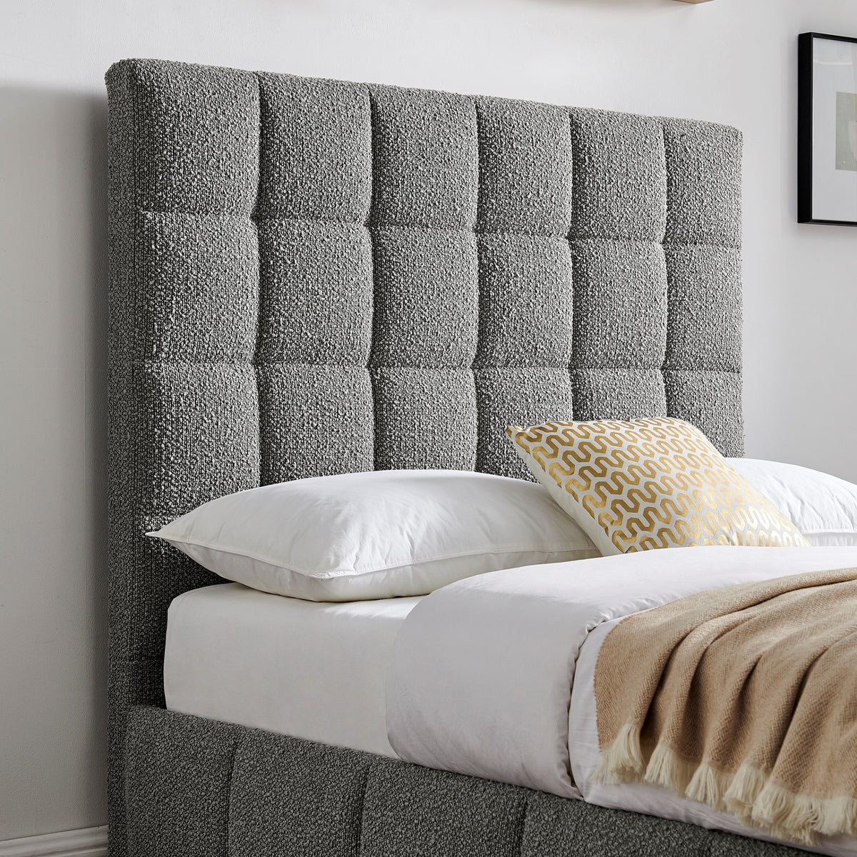 Rosehaven Boucle Ottoman King Bed in Dove Grey – product view 4