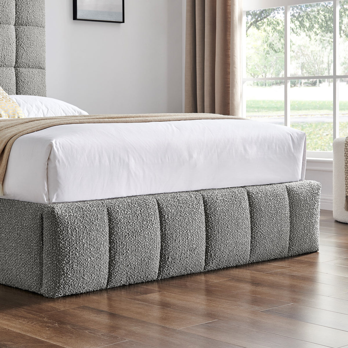 Rosehaven Boucle Ottoman King Bed in Dove Grey – product view 5