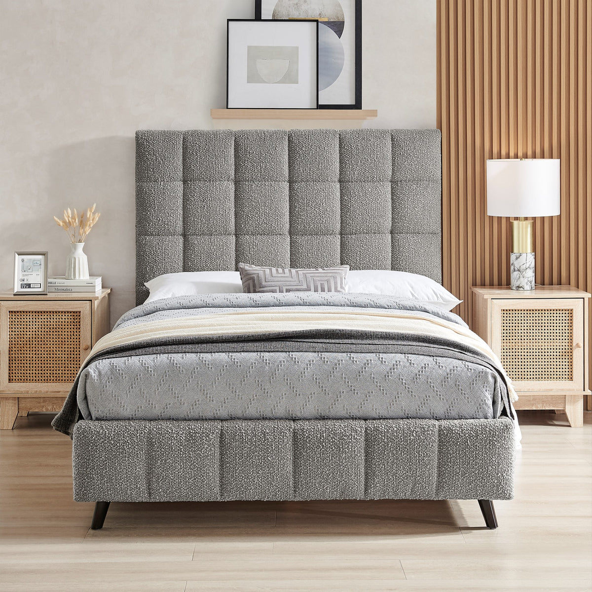 Rosehaven Square Panel Boucle Bed Frame in Dove Grey – product view 2