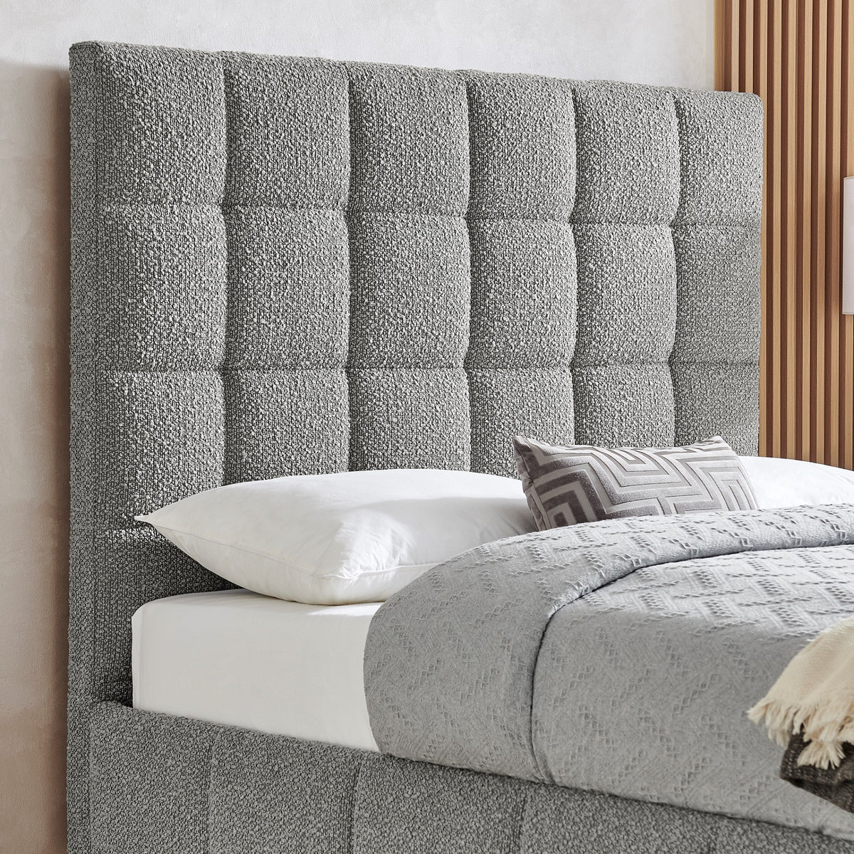Rosehaven Square Panel Boucle Bed Frame in Dove Grey – product view 3