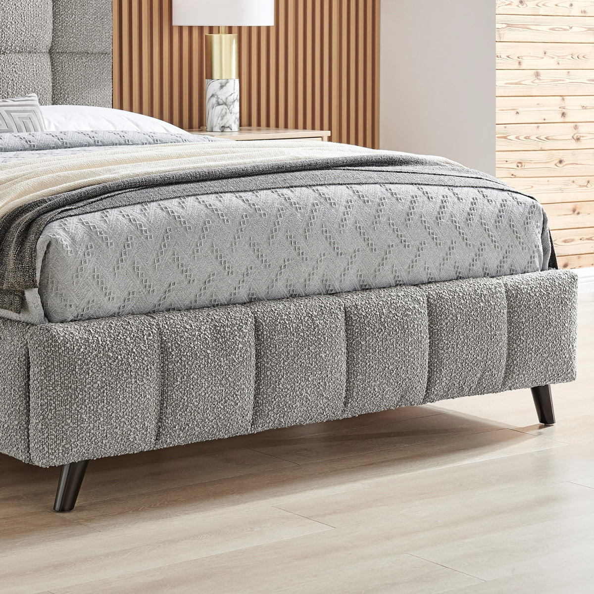 Rosehaven Square Panel Boucle Bed Frame in Dove Grey – product view 4