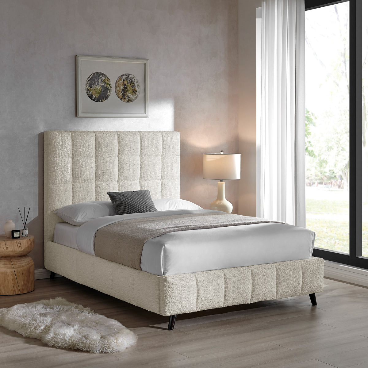 Rosehaven Square Panel Boucle Bed Frame in Ivory – product view 8
