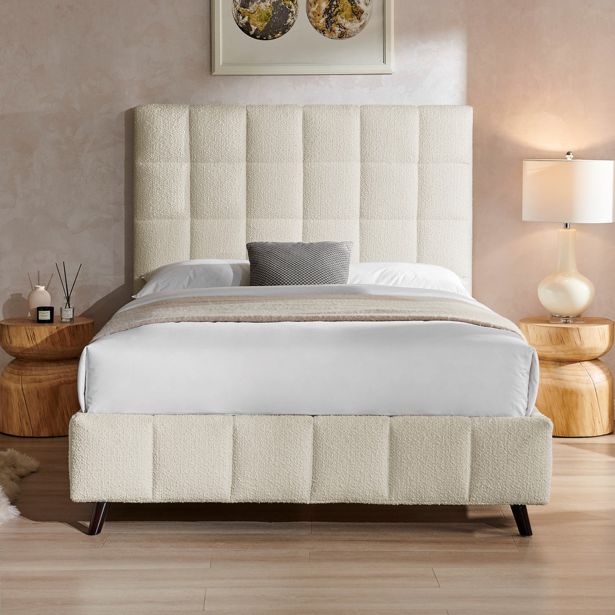 Rosehaven Square Panel Boucle Bed Frame in Ivory – product view 9