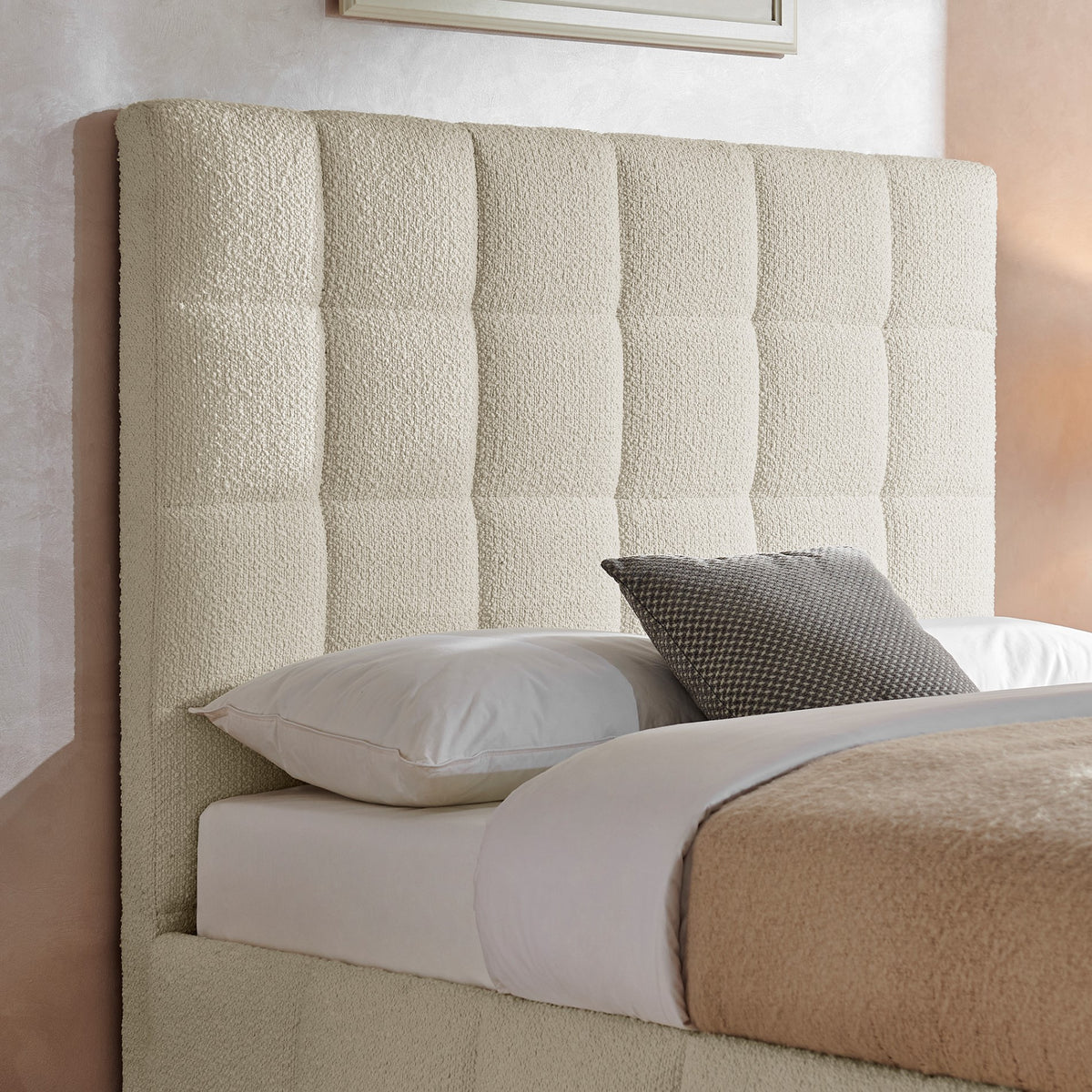Rosehaven Square Panel Boucle Bed Frame in Ivory – product view 10