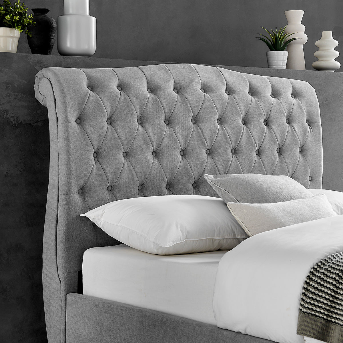 Roselyn Buttoned Ottoman Storage Bed in Light Grey – product view 6