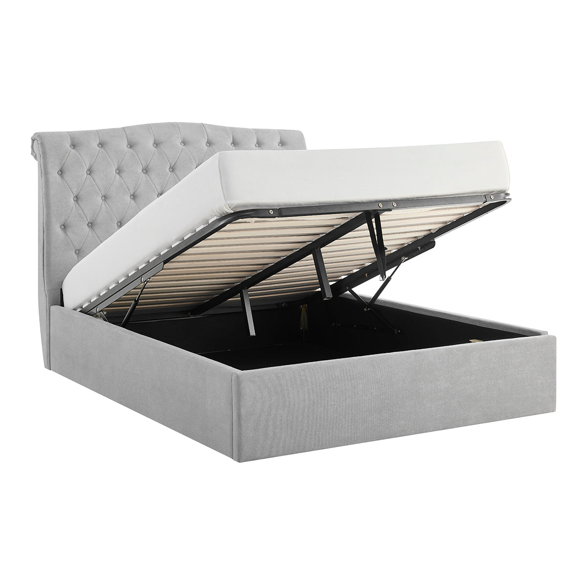 Roselyn Buttoned Ottoman Storage Bed in Light Grey – product view 10
