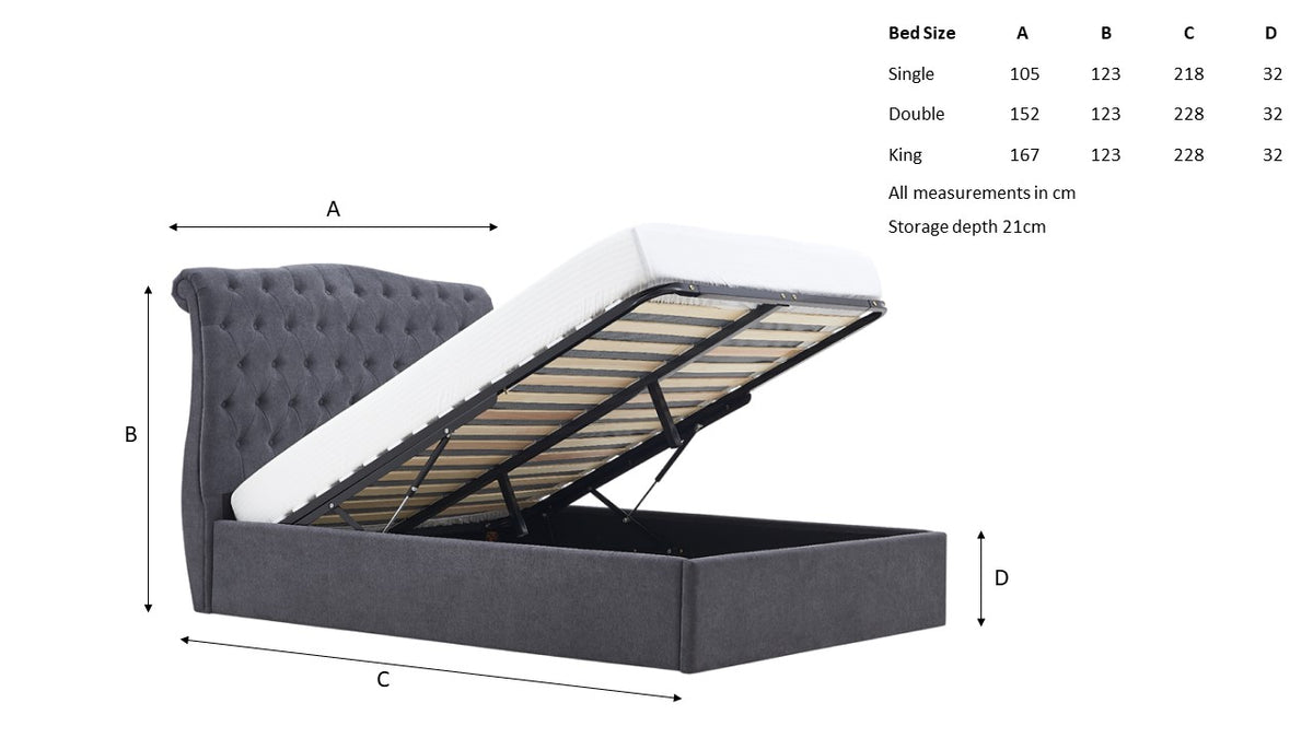 Roselyn Buttoned Ottoman Storage Bed in Light Grey – product view 11