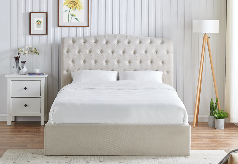 Roselyn Buttoned Ottoman Storage Bed in Natural – product view 12