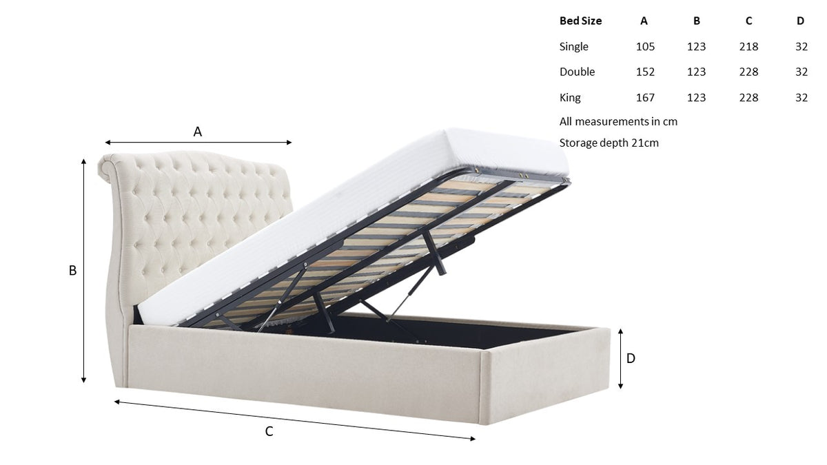 Roselyn Buttoned Ottoman Storage Bed in Natural – product view 13