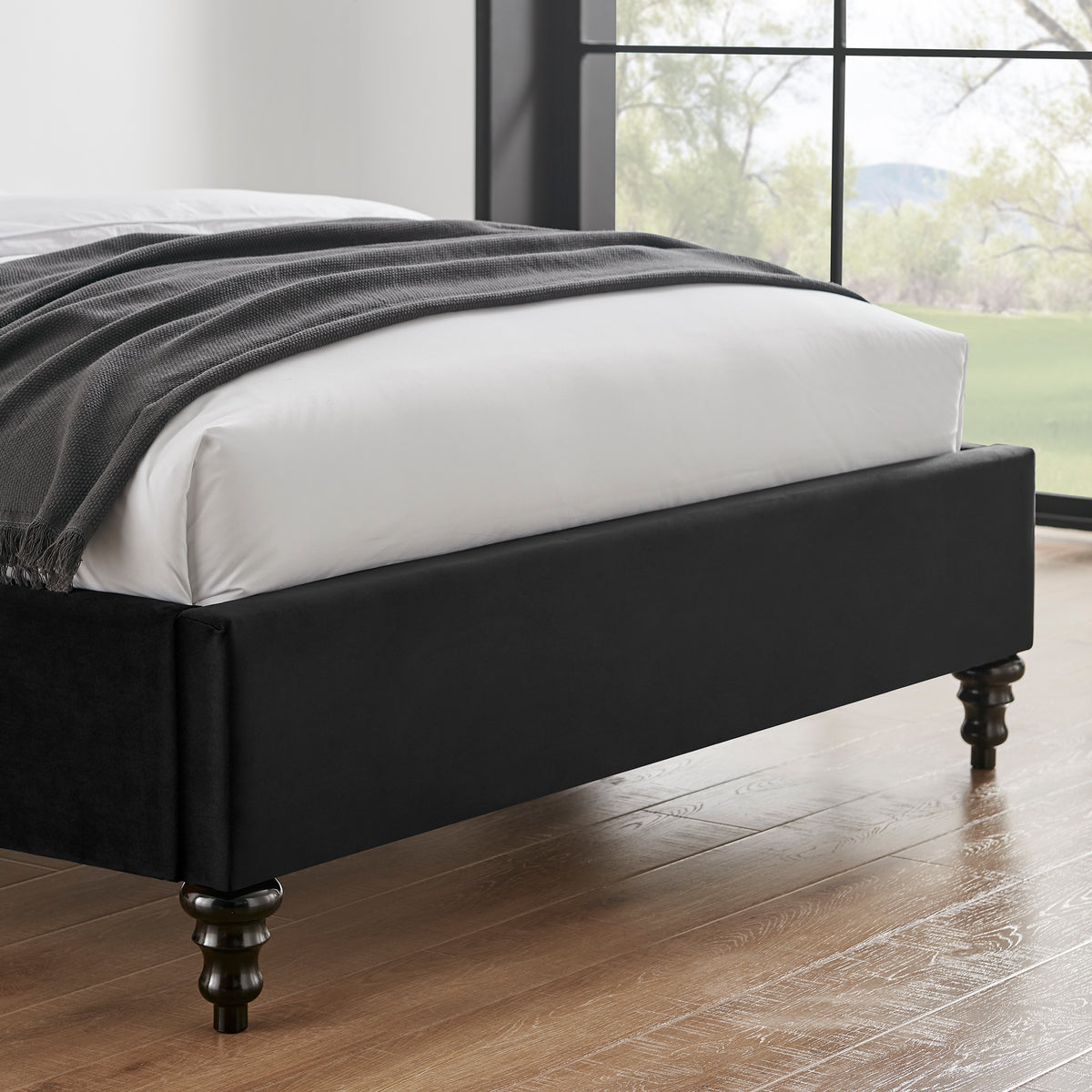 Roselyn Buttoned Upholstered Bed Frame in Black Velvet – product view 4