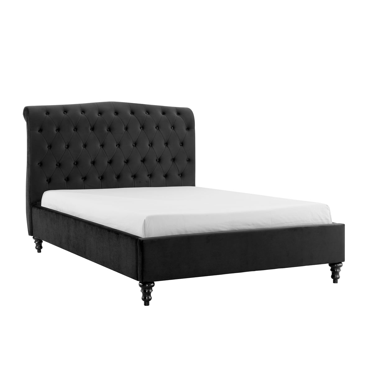Roselyn Buttoned Upholstered Bed Frame in Black Velvet – product view 5