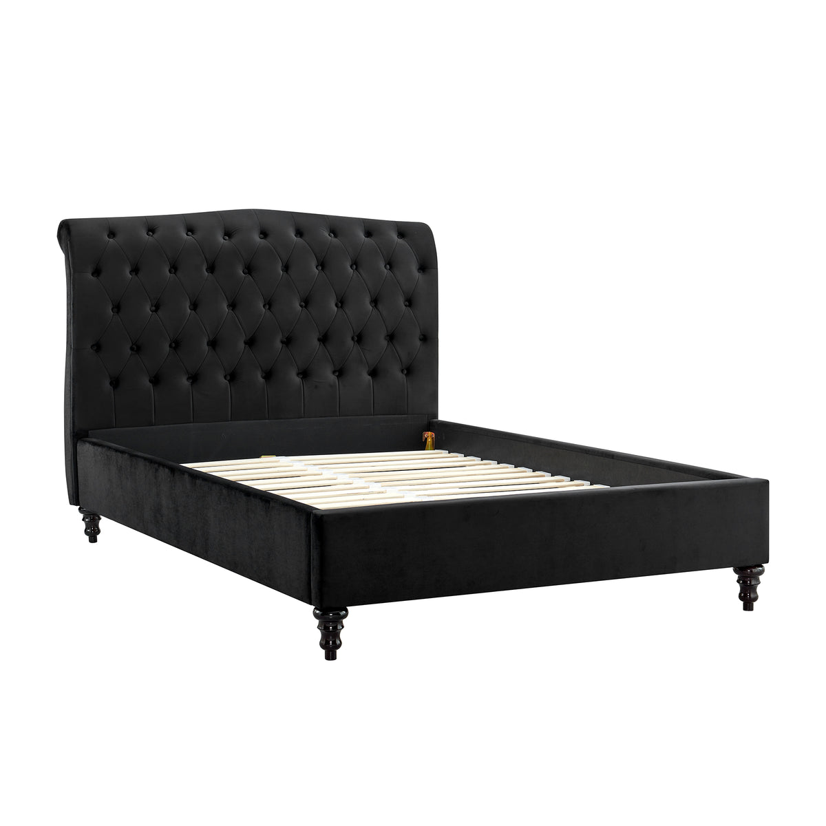 Roselyn Buttoned Upholstered Bed Frame in Black Velvet – product view 6