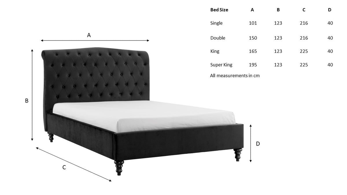 Roselyn Buttoned Upholstered Bed Frame in Black Velvet – product view 7