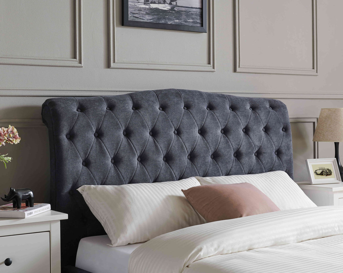 Roselyn Buttoned Upholstered Bed Frame in Dark Grey – product view 10