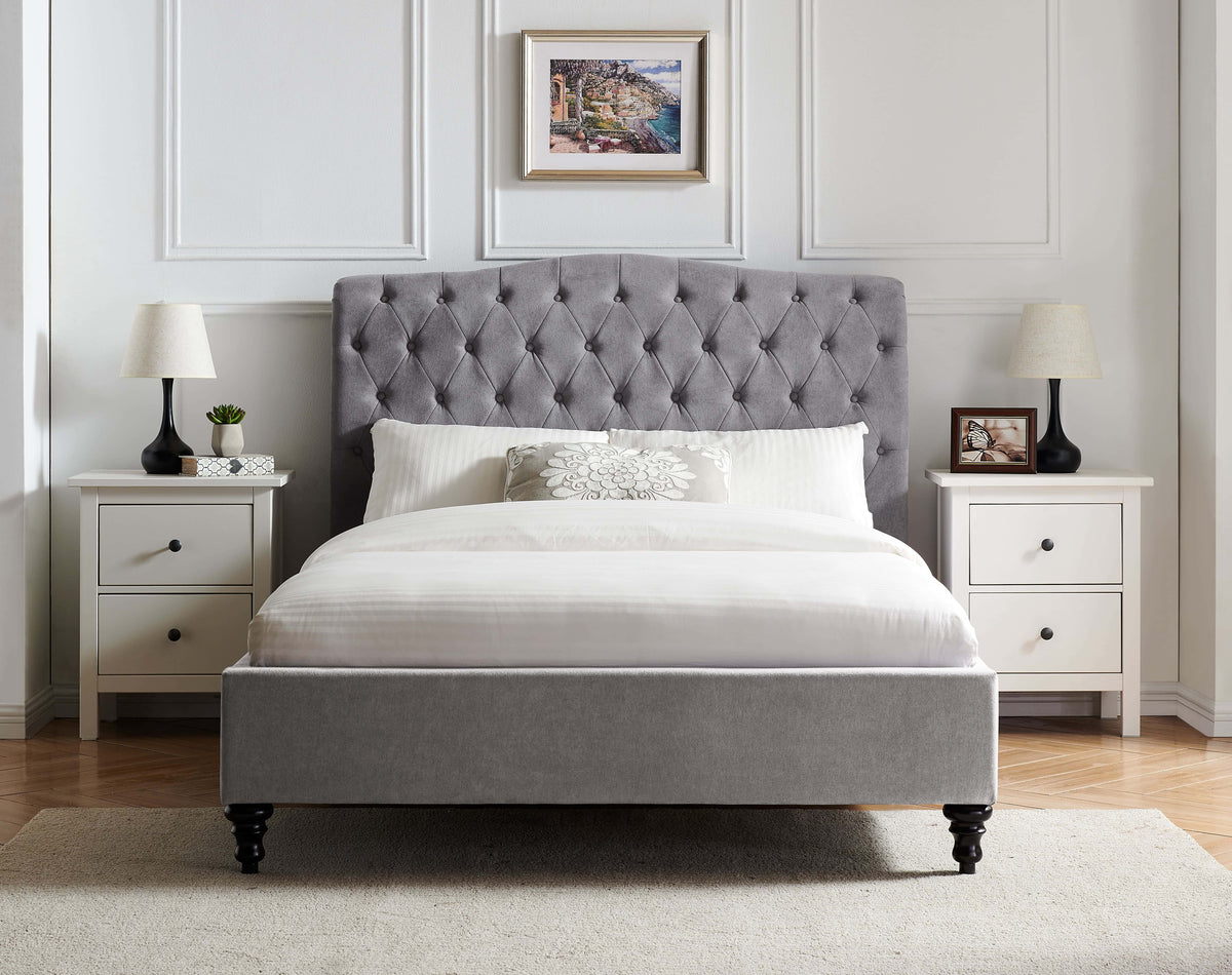 Roselyn Buttoned Upholstered Bed Frame in Light Grey – product view 14
