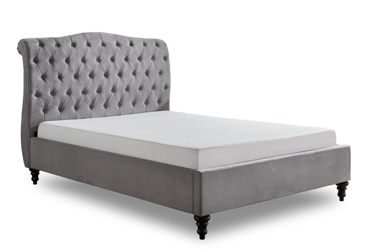 Roselyn Buttoned Upholstered Bed Frame in Light Grey – product view 19