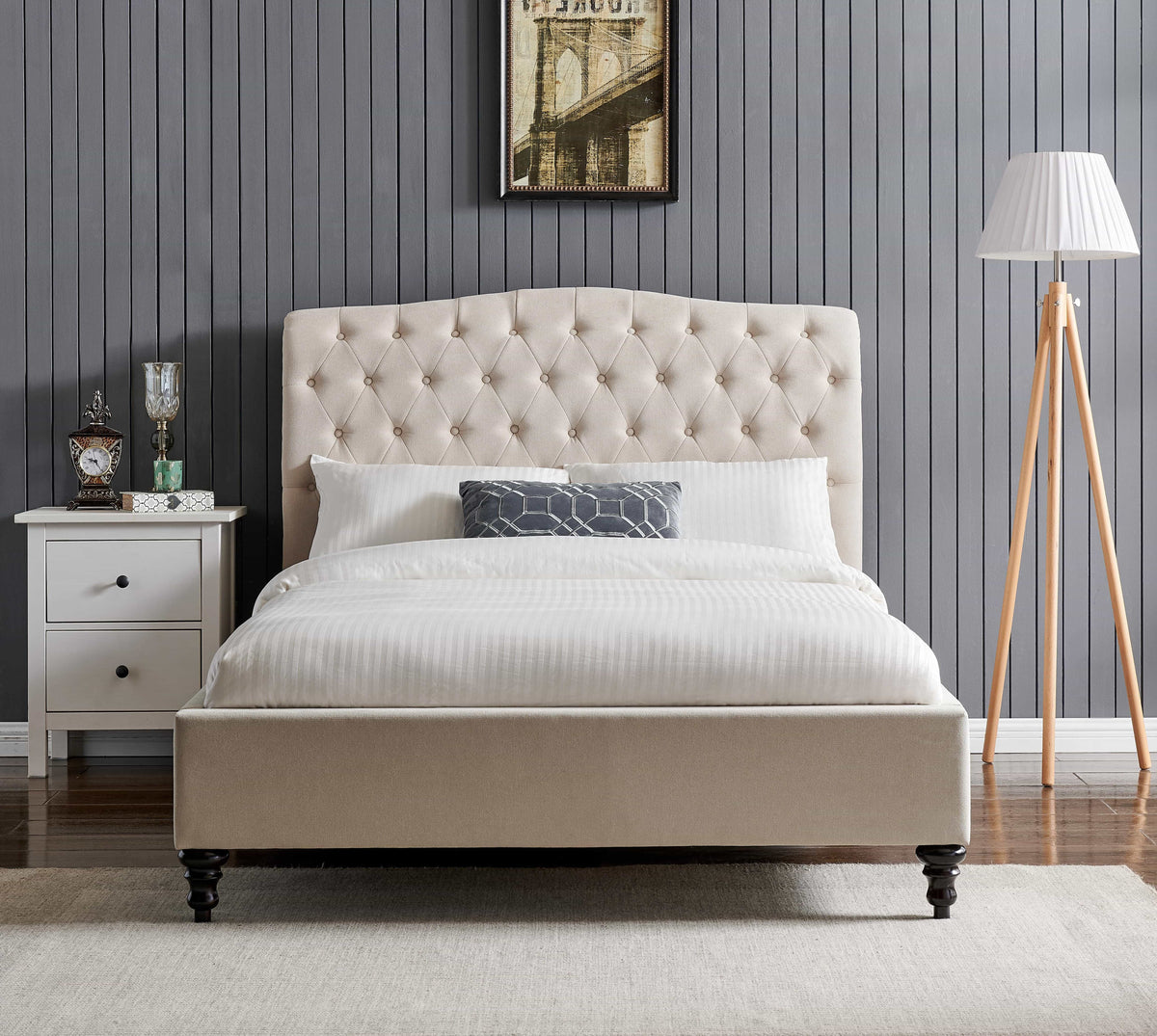 Roselyn Buttoned Upholstered Bed Frame in Natural – product view 21