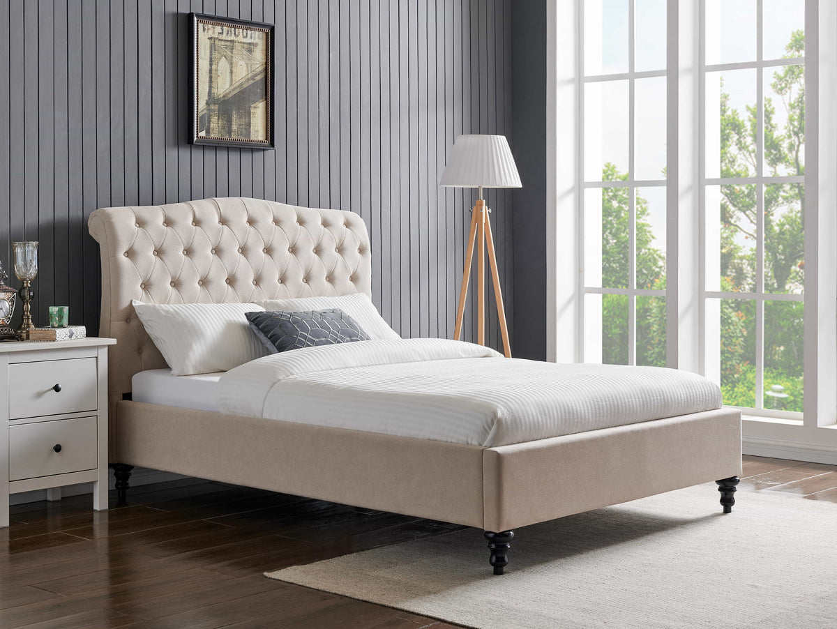 Roselyn Buttoned Upholstered Bed Frame in Natural – product view 22
