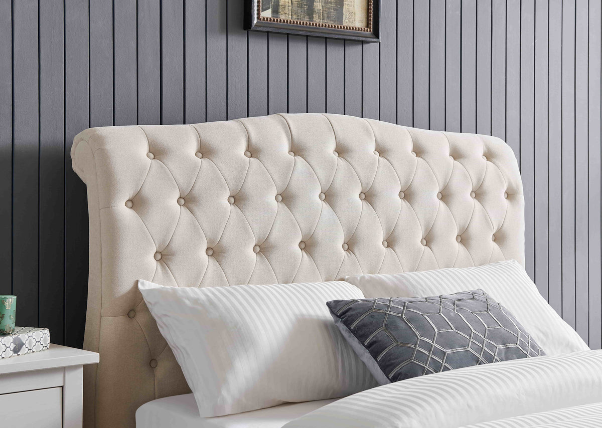 Roselyn Buttoned Upholstered Bed Frame in Natural – product view 23