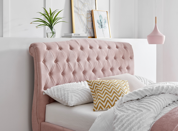 Roselyn Buttoned Upholstered Bed Frame in Pink – product view 29