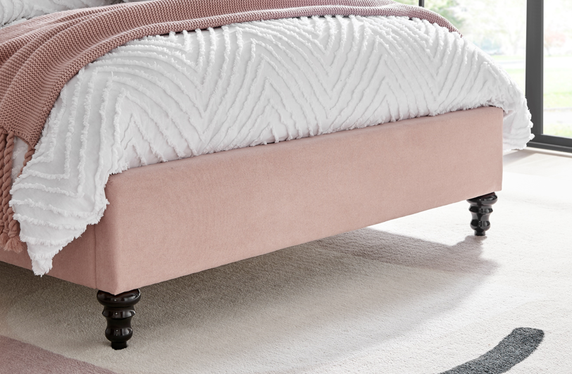 Roselyn Buttoned Upholstered Bed Frame in Pink – product view 30