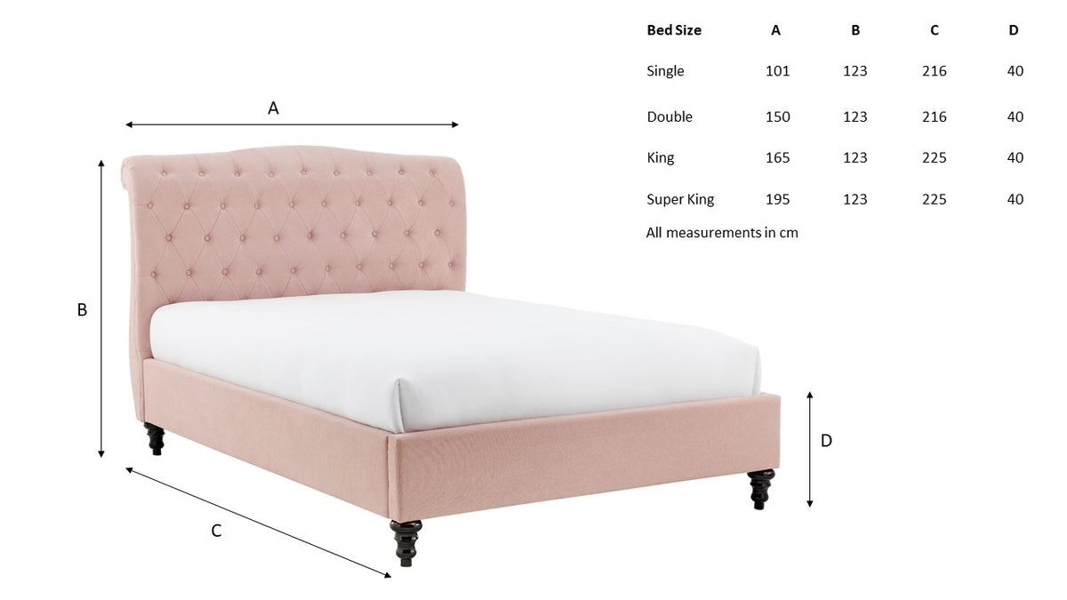 Roselyn Buttoned Upholstered Bed Frame in Pink – product view 33