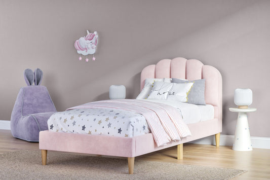 Scallop Velvet Pink Bed Frame