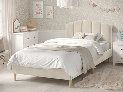 Scallop Velvet Beige Bed Frame