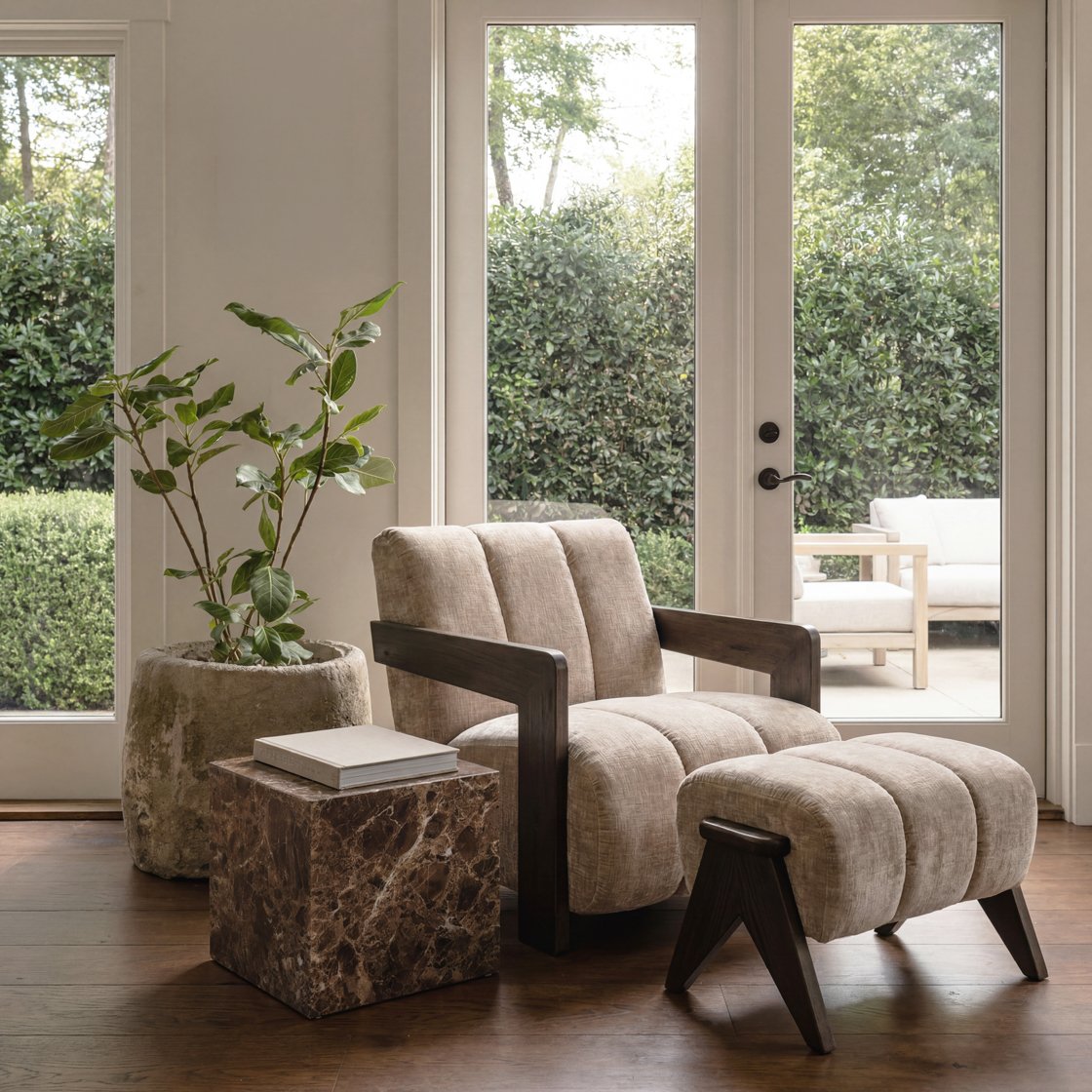 Sheen channelled chenille footstool