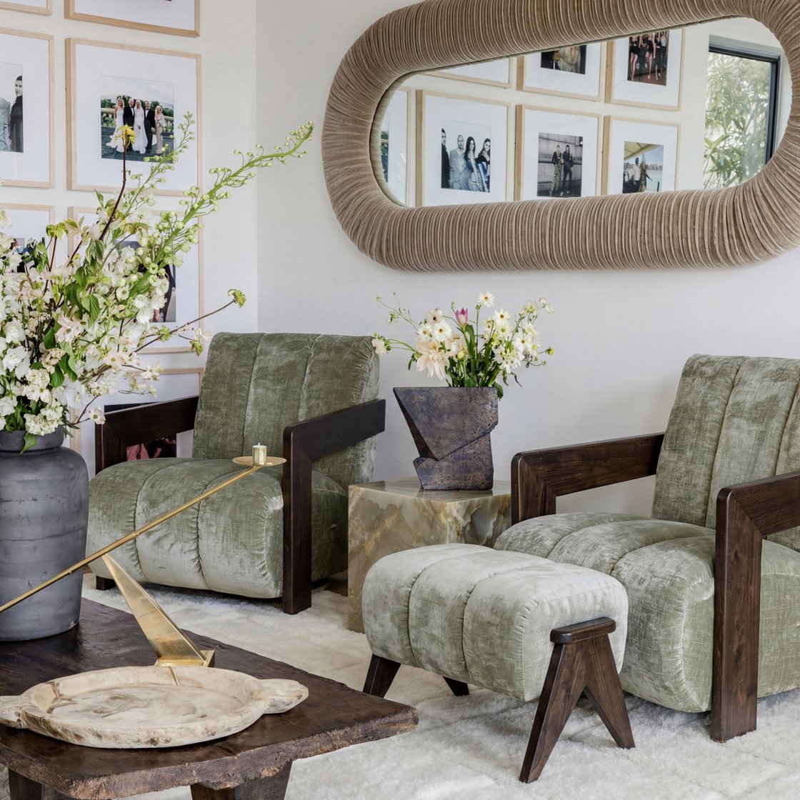 Sheen chenille armchair with elm frame