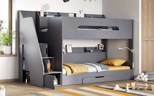 Slick Staircase Grey Bunk Bed with Storage
