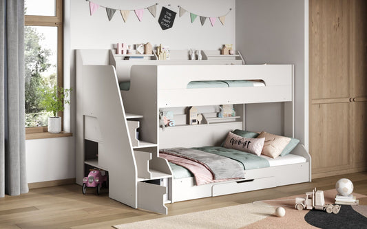 Slick Staircase Triple White Bunk Bed