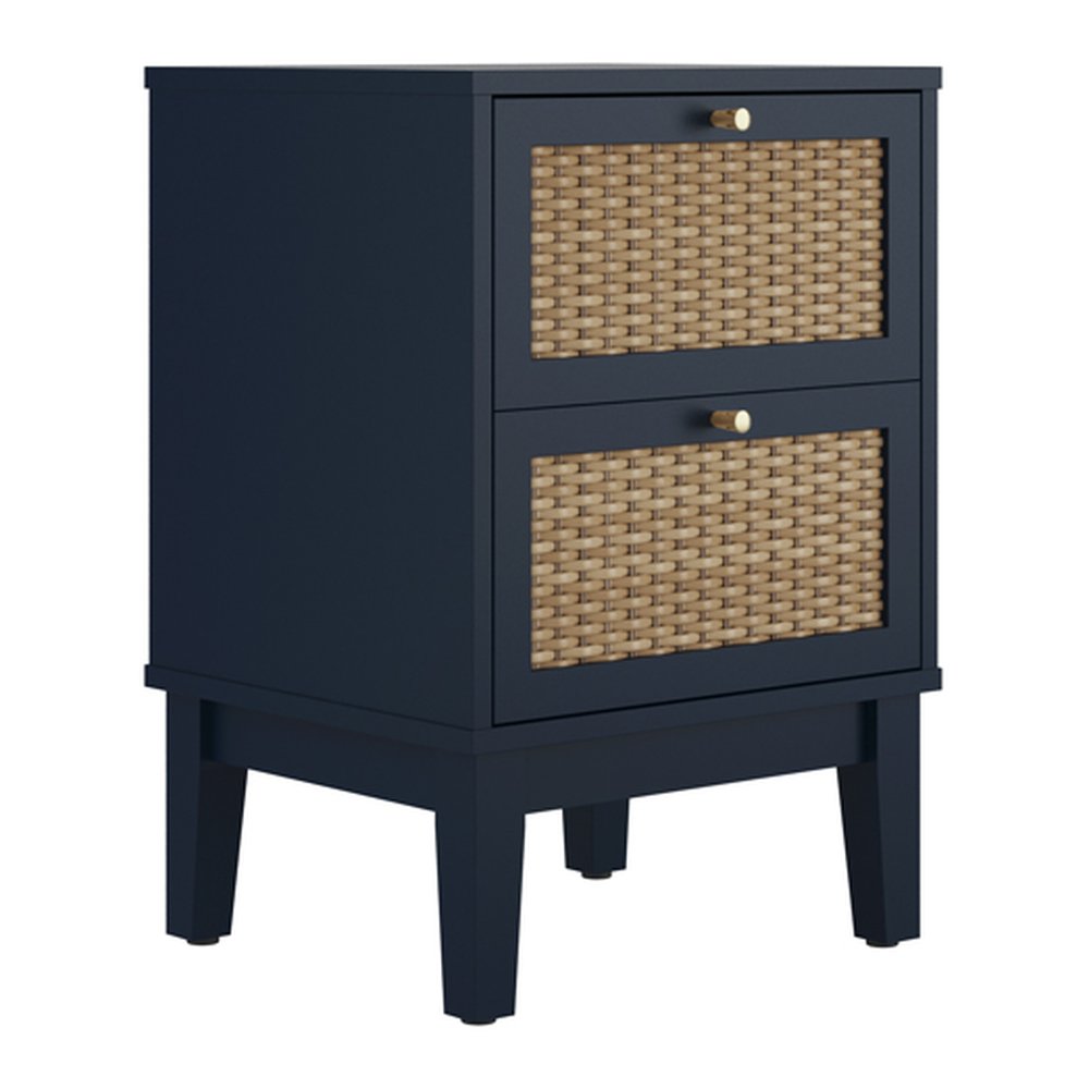 Southwold rattan effect bedside table in Berlin Blue