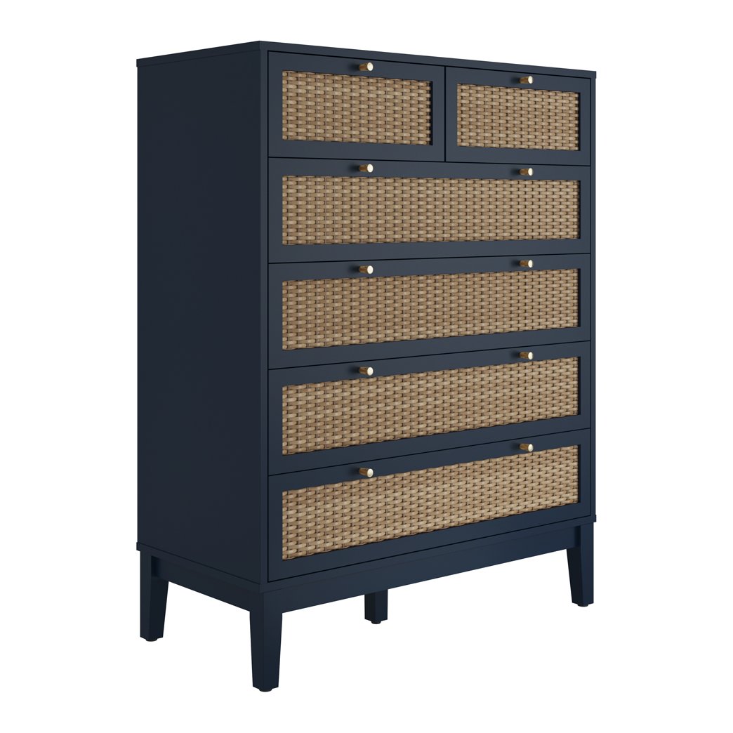 Southwold rattan effect chest of drawers in Berlin Blue