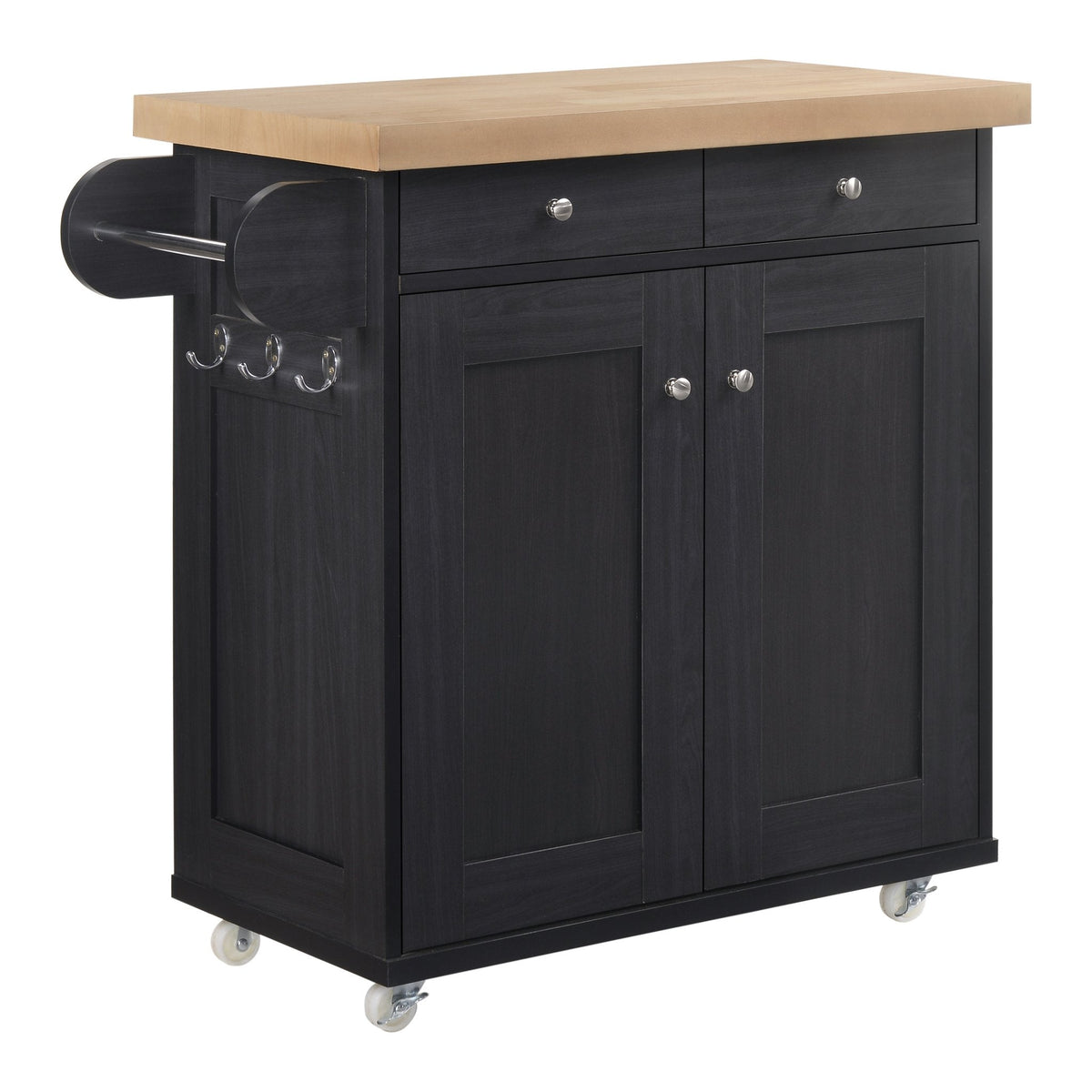 Steyning compact kitchen island with cupboard and drawers in Black