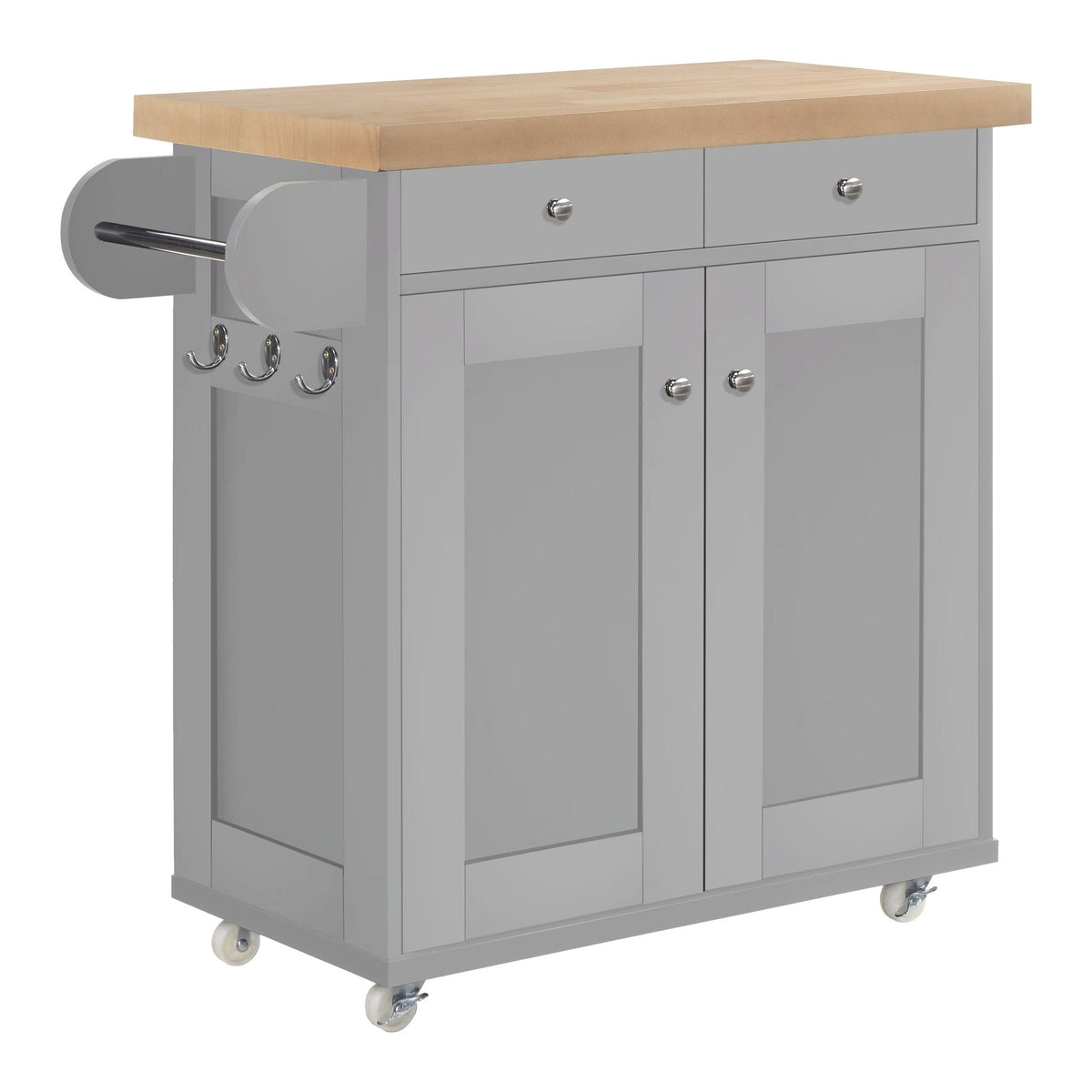 Steyning compact kitchen island with cupboard and drawers in Grey