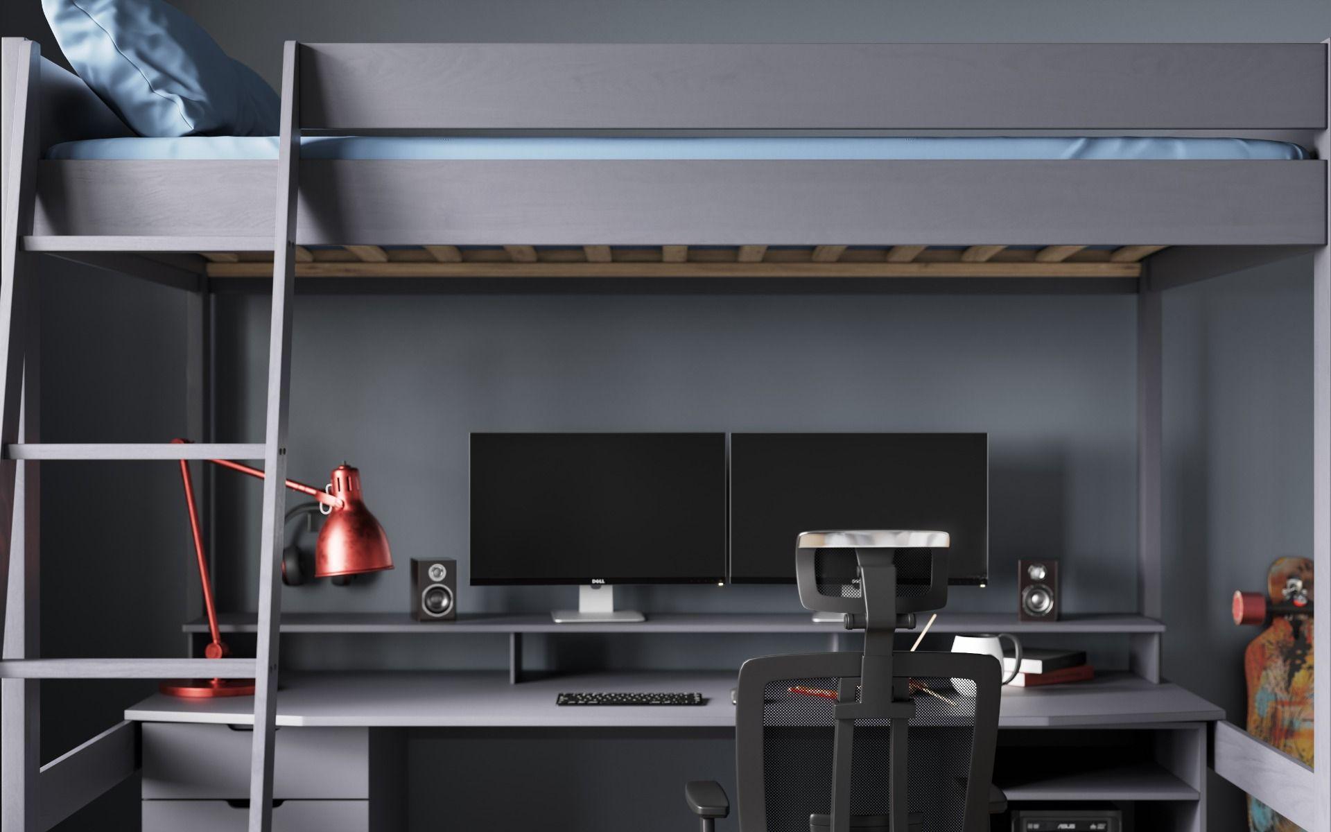 Tera Solid Wood Small Double Gaming High Sleeper - Hover
