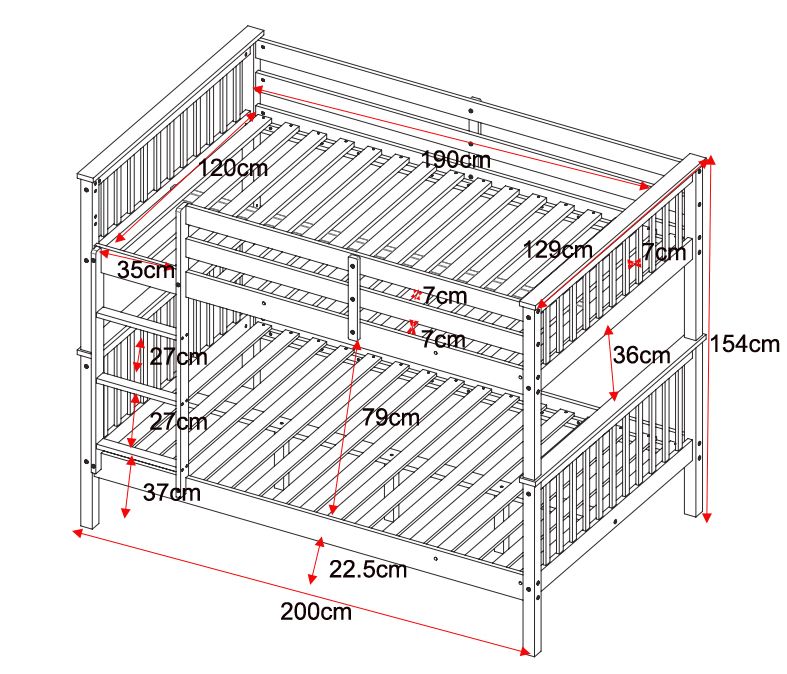 Tetrad Detachable Grey Small Double Bunk Bed