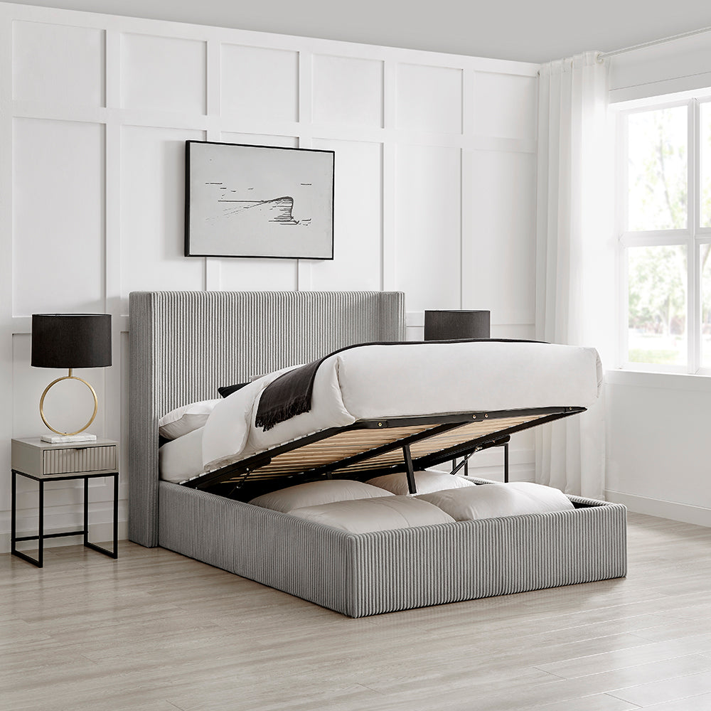 Thirlmere Cord Ottoman Storage Bed in Grey – product view 1