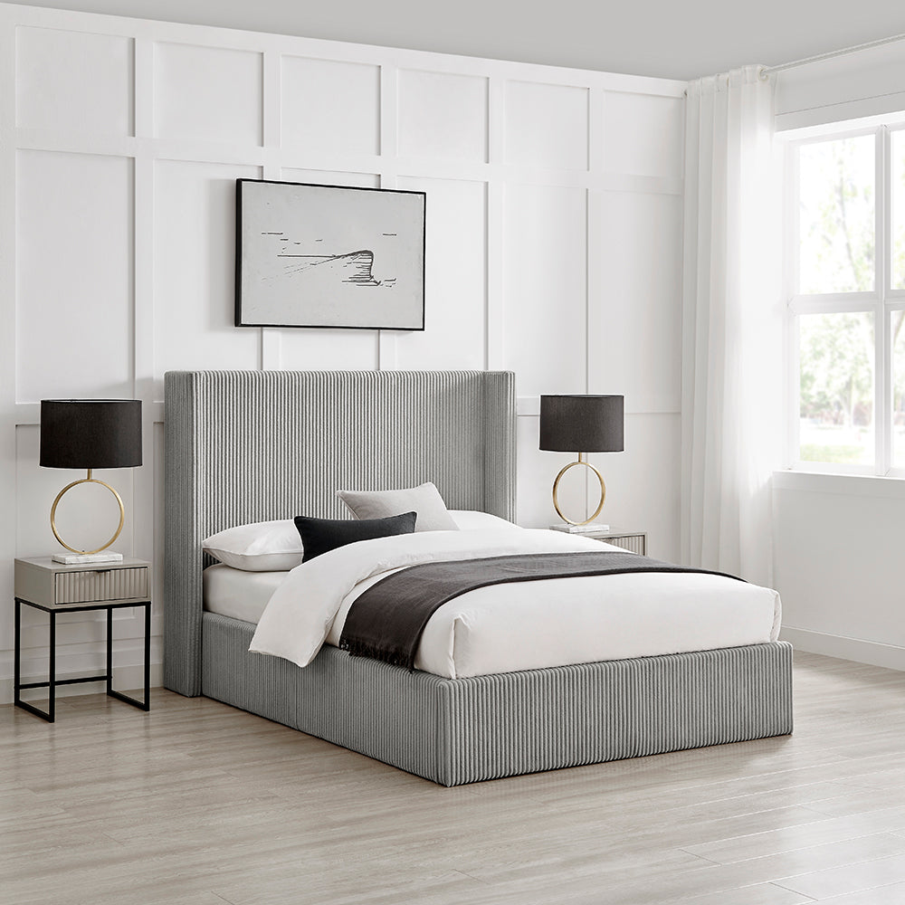 Thirlmere Cord Ottoman Storage Bed in Grey – product view 2