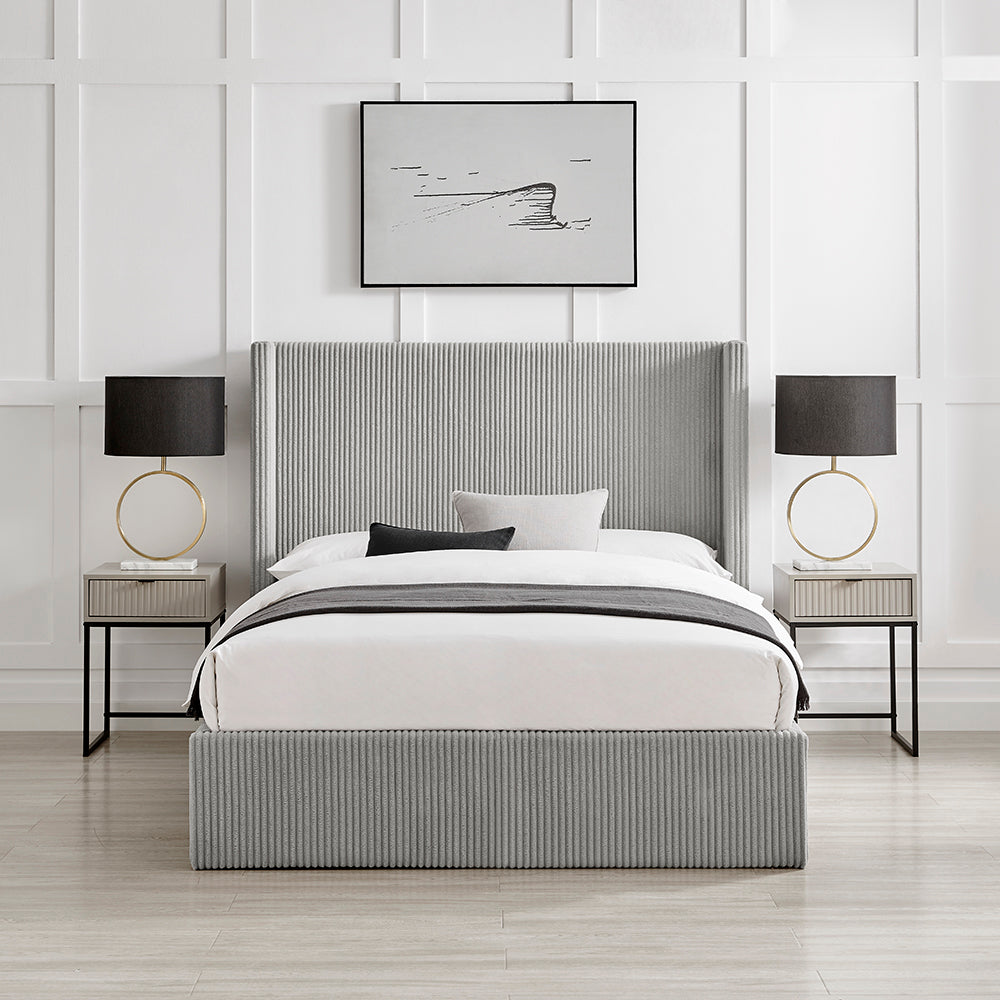 Thirlmere Cord Ottoman Storage Bed in Grey – product view 3