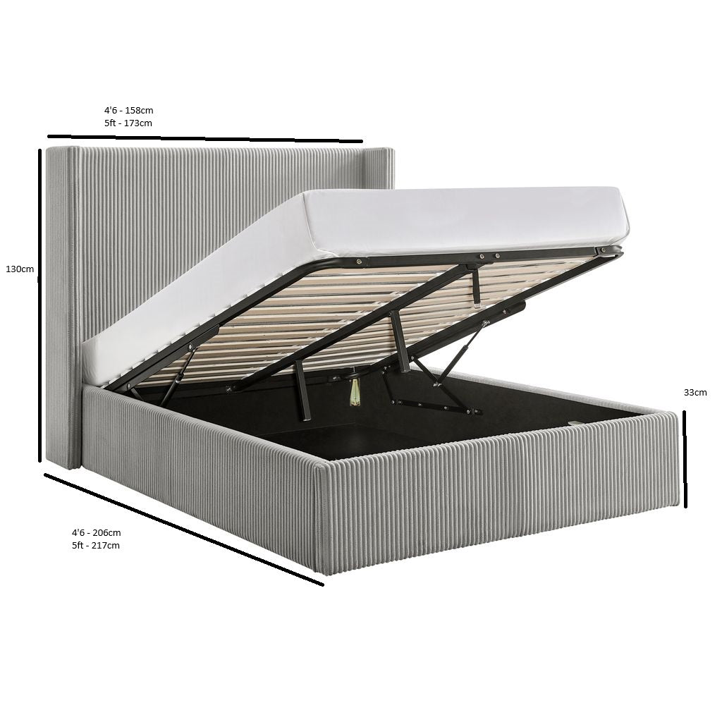 Thirlmere Cord Ottoman Storage Bed in Grey – product view 10