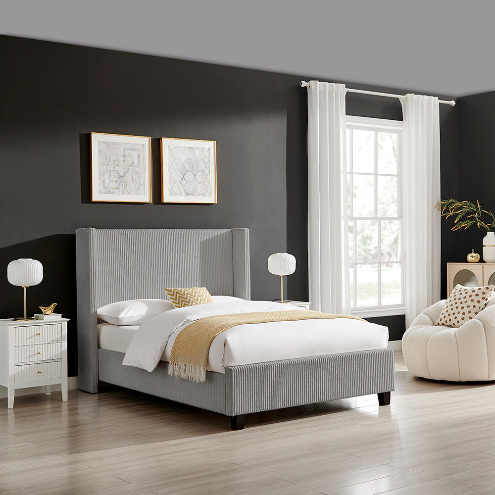 Thirlmere Cord Upholstered Bed Frame in Grey – product view 1