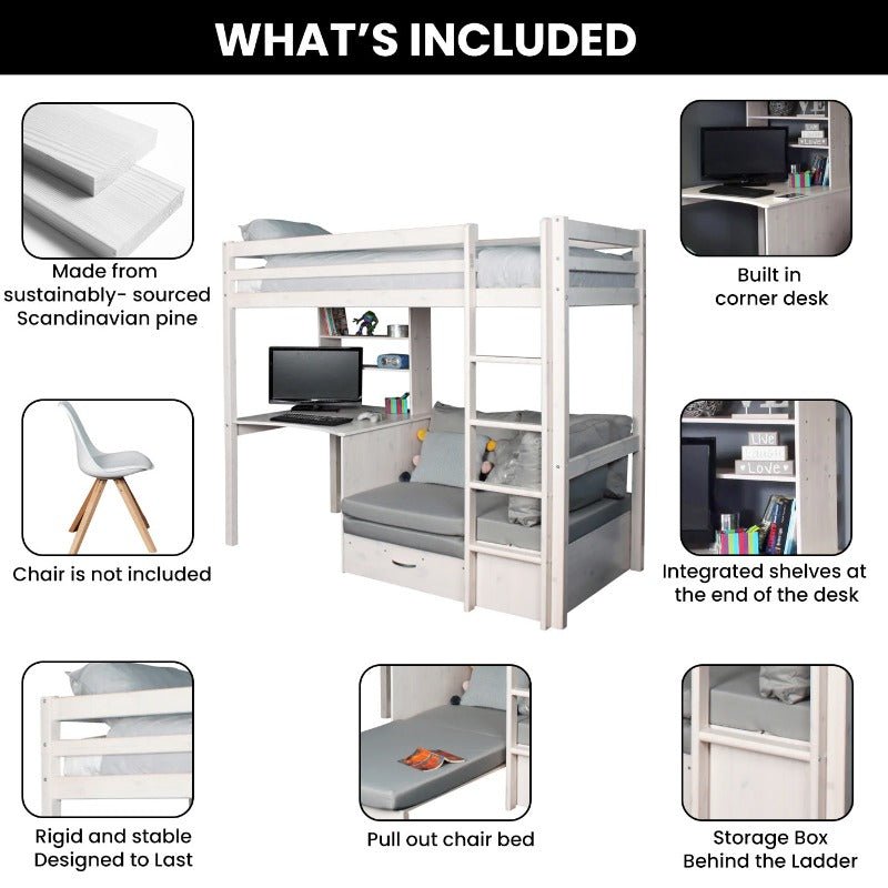 The Hit High Sleeper with Desk & Sofa Bed - Millie & Jones