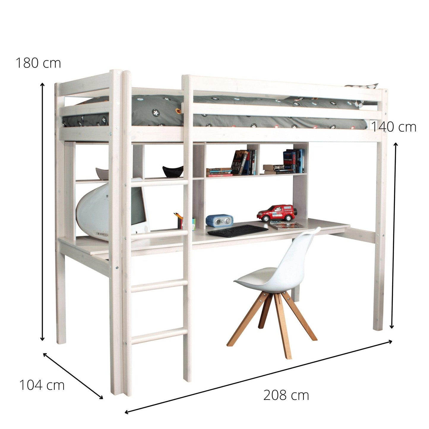 The Hit 10 High Sleeper Loft Bed with Wide Desk & Shelves - Millie & Jones