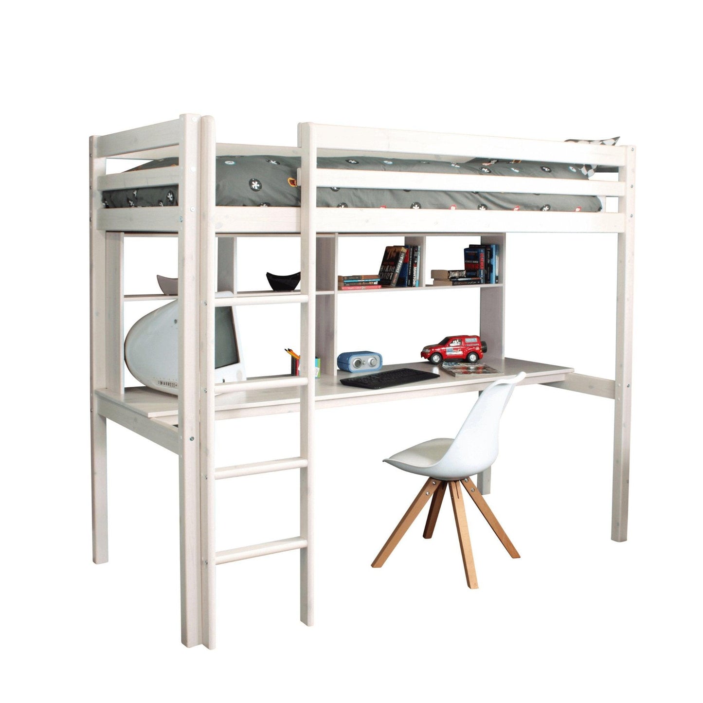 The Hit 10 High Sleeper Loft Bed with Wide Desk & Shelves - Millie & Jones