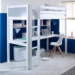 Nordic High Sleeper Bed with Desk & Shelves - Hover