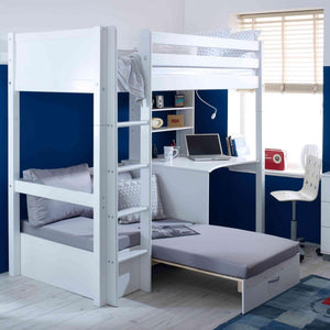 The Nordic High Sleeper Loft Bed with Desk, Shelves & Chair Bed